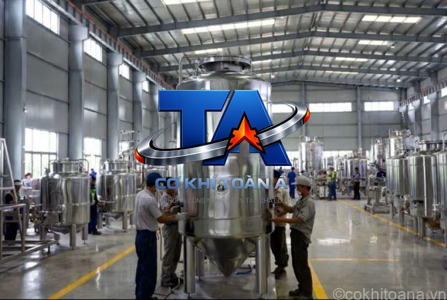 Khám phá máy khuấy trộn inox 304/316 GMP tùy chỉnh cho thực phẩm & dược phẩm tại nhà máy 5.000 m² Cơ Khí Toàn Á.